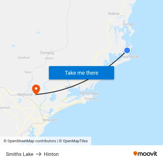 Smiths Lake to Hinton map