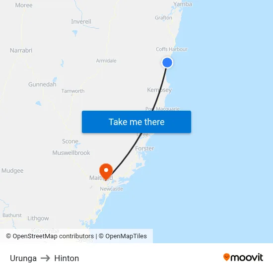 Urunga to Hinton map
