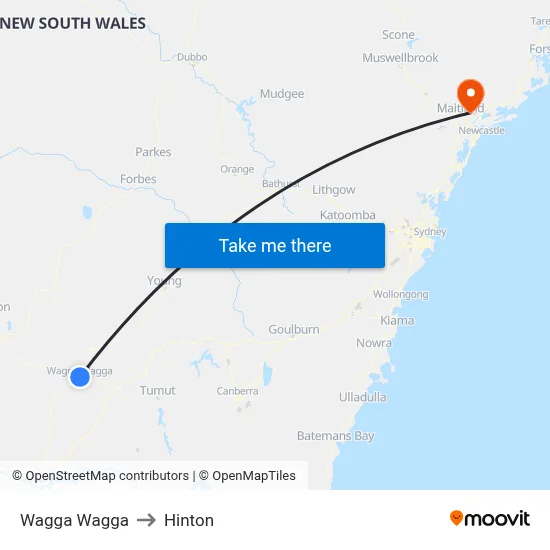 Wagga Wagga to Hinton map