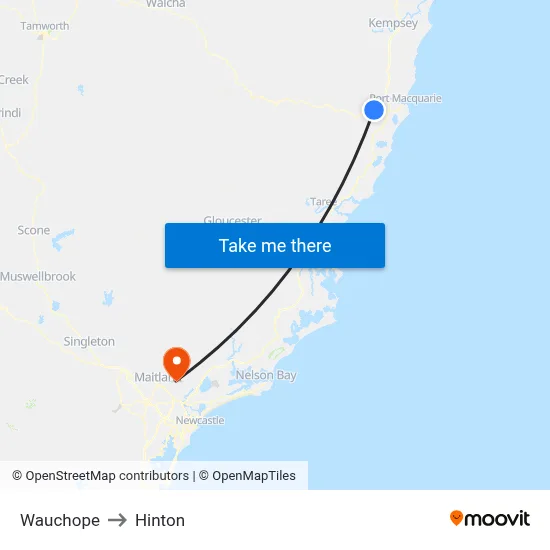 Wauchope to Hinton map