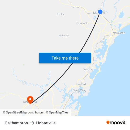 Oakhampton to Hobartville map