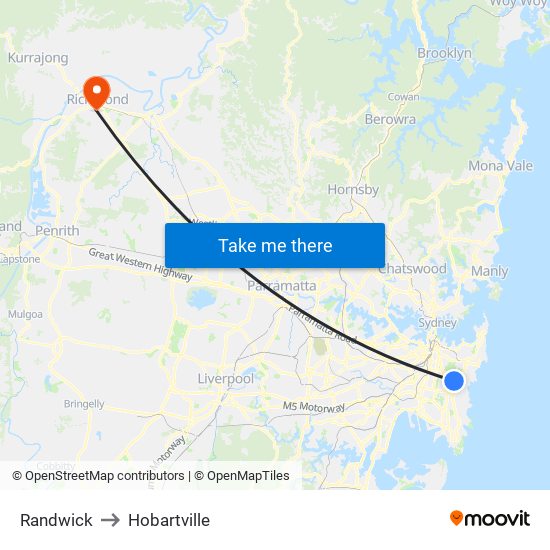 Randwick to Hobartville map