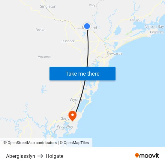 Aberglasslyn to Holgate map