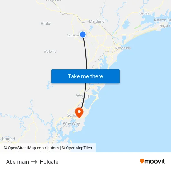 Abermain to Holgate map