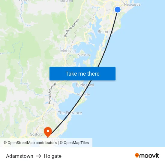 Adamstown to Holgate map