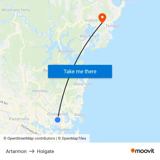 Artarmon to Holgate map