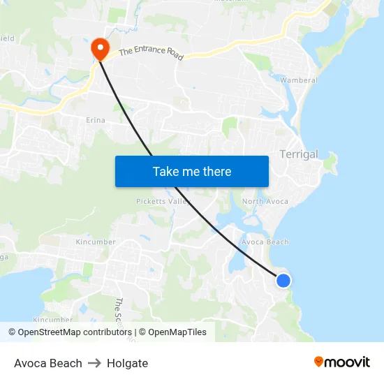 Avoca Beach to Holgate map