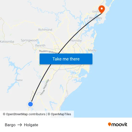 Bargo to Holgate map