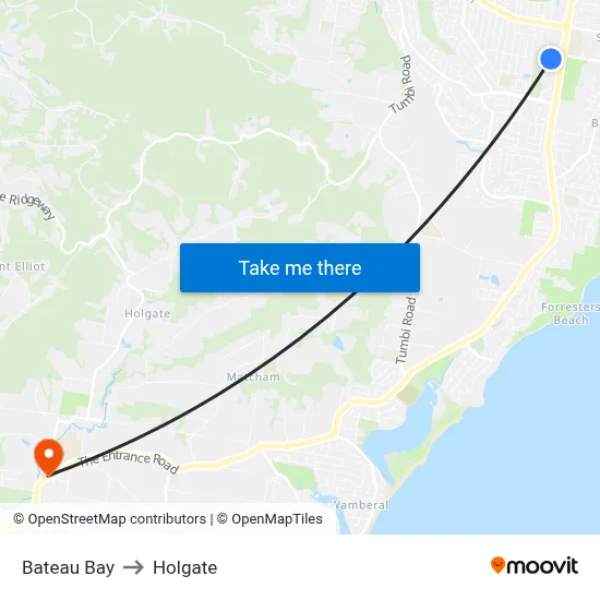 Bateau Bay to Holgate map
