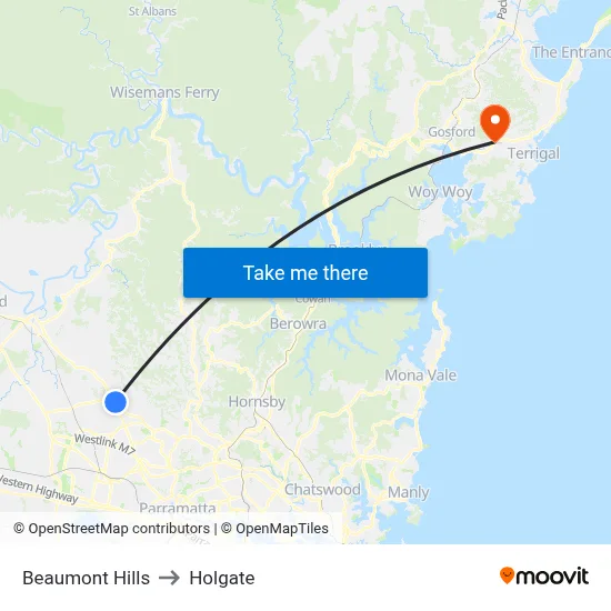 Beaumont Hills to Holgate map