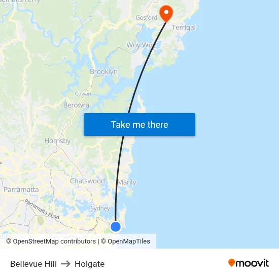 Bellevue Hill to Holgate map