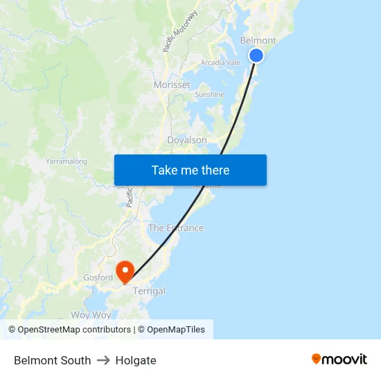 Belmont South to Holgate map