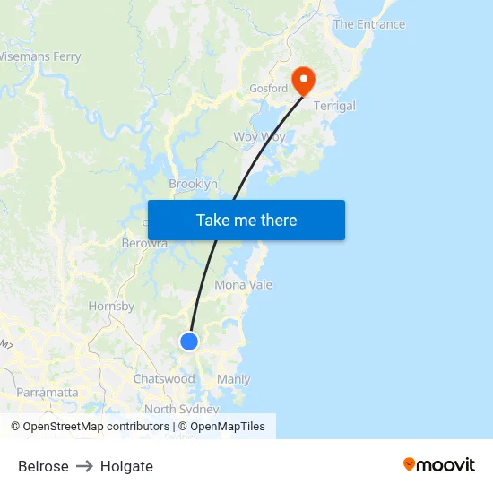 Belrose to Holgate map