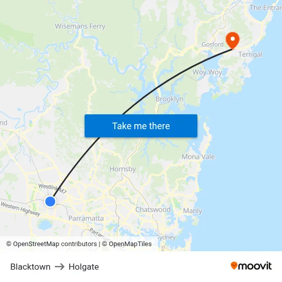 Blacktown to Holgate map