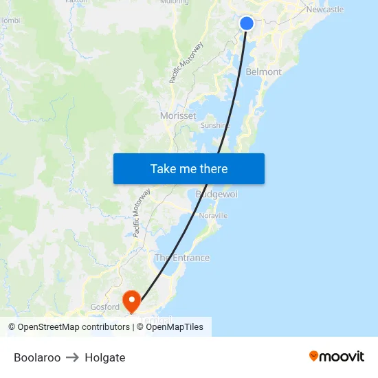 Boolaroo to Holgate map