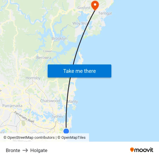 Bronte to Holgate map