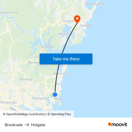Brookvale to Holgate map