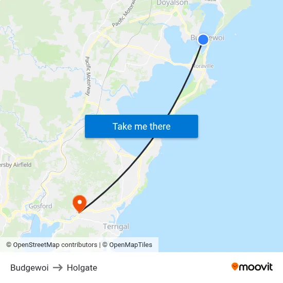 Budgewoi to Holgate map