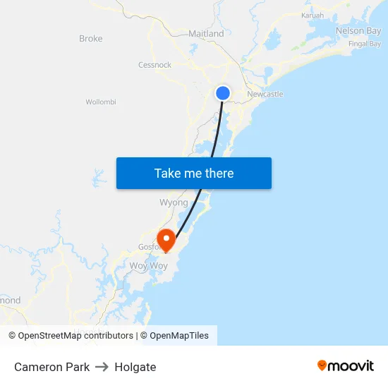 Cameron Park to Holgate map