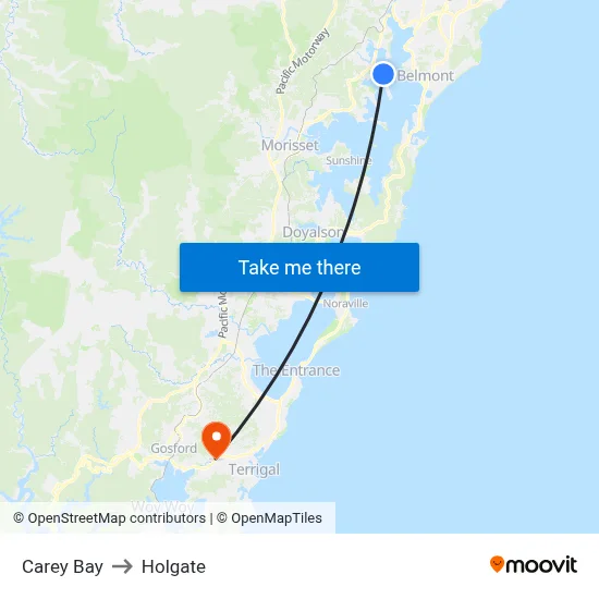Carey Bay to Holgate map