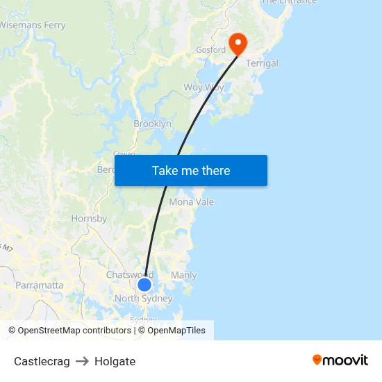 Castlecrag to Holgate map