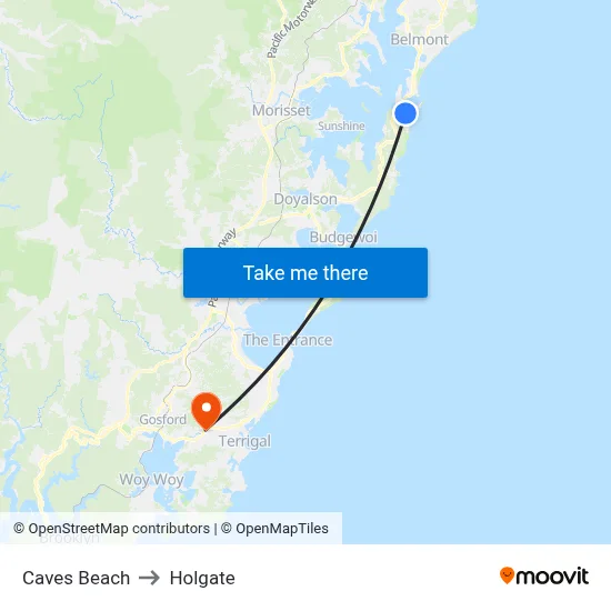 Caves Beach to Holgate map