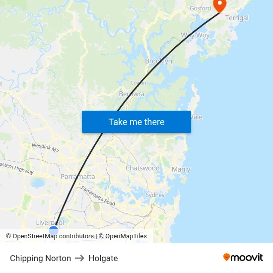 Chipping Norton to Holgate map