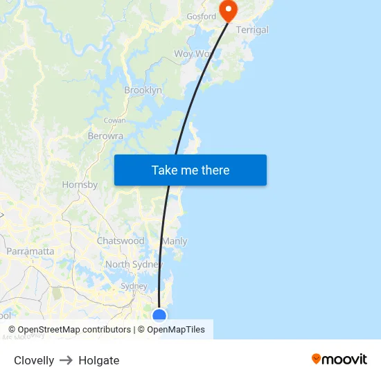 Clovelly to Holgate map