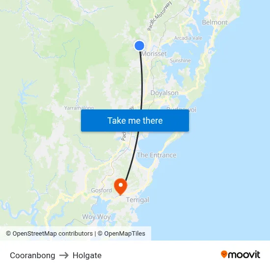 Cooranbong to Holgate map