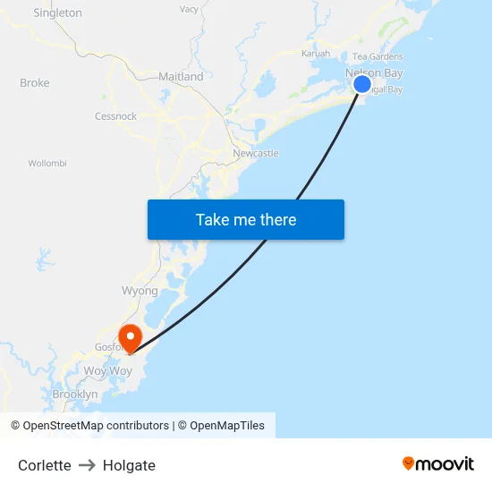Corlette to Holgate map