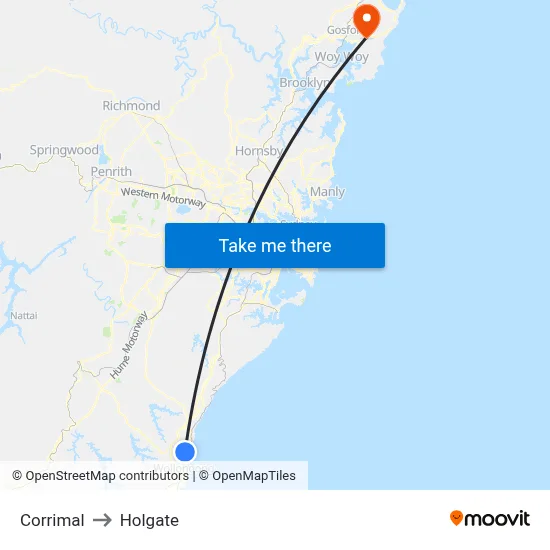 Corrimal to Holgate map