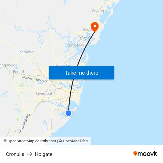 Cronulla to Holgate map