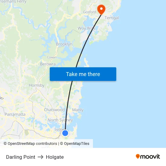 Darling Point to Holgate map