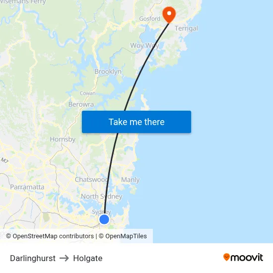 Darlinghurst to Holgate map
