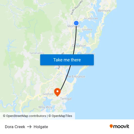 Dora Creek to Holgate map