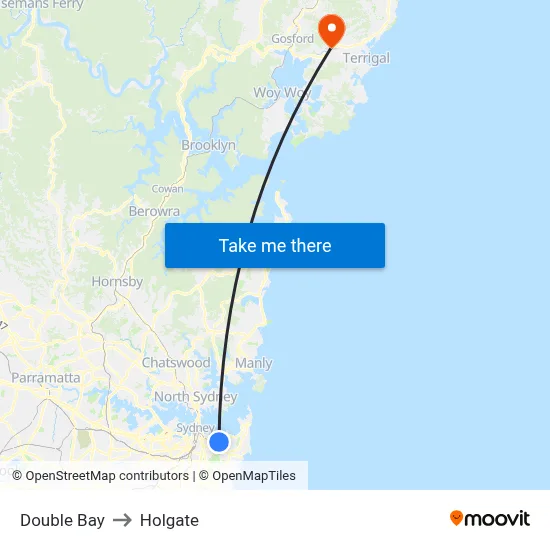 Double Bay to Holgate map