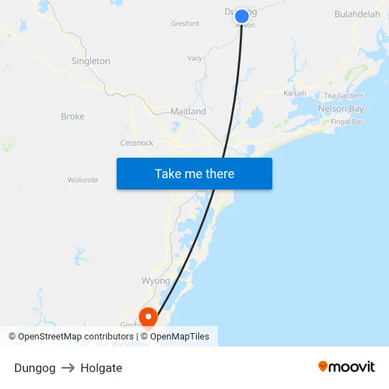 Dungog to Holgate map