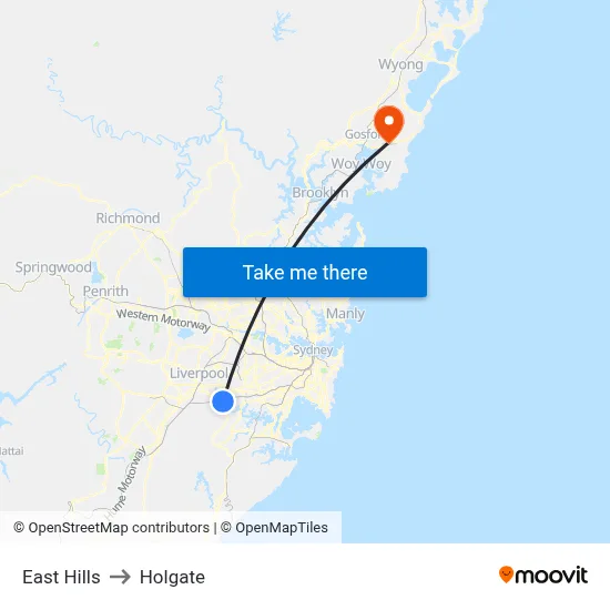 East Hills to Holgate map
