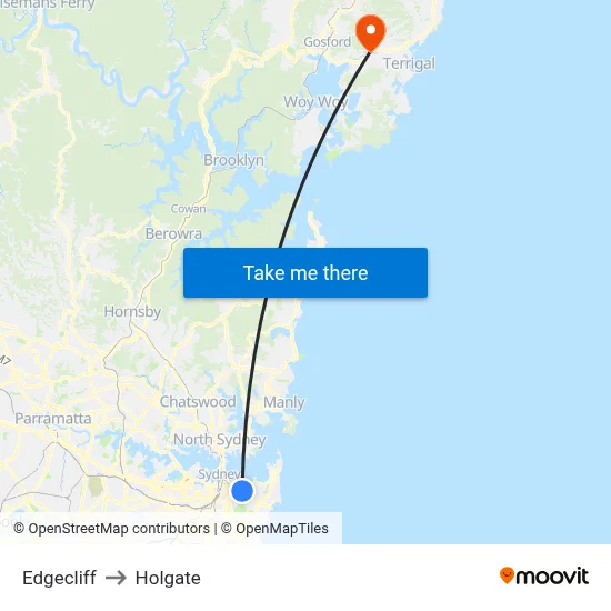 Edgecliff to Holgate map