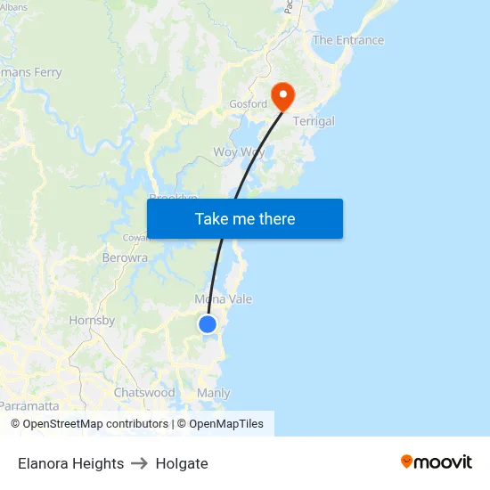 Elanora Heights to Holgate map