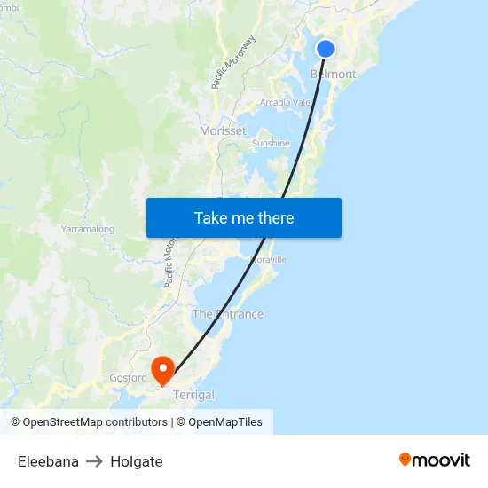 Eleebana to Holgate map