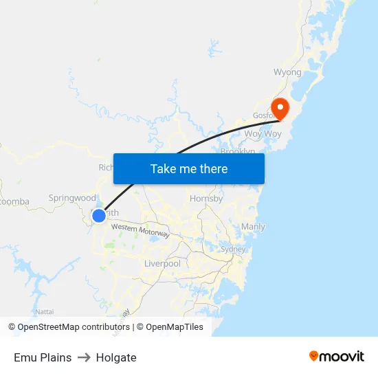 Emu Plains to Holgate map
