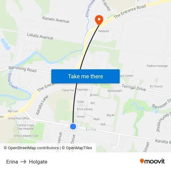 Erina to Holgate map