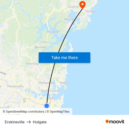 Erskineville to Holgate map