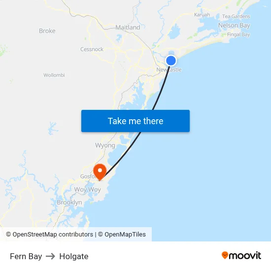 Fern Bay to Holgate map