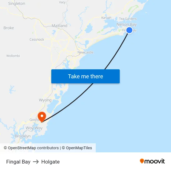 Fingal Bay to Holgate map