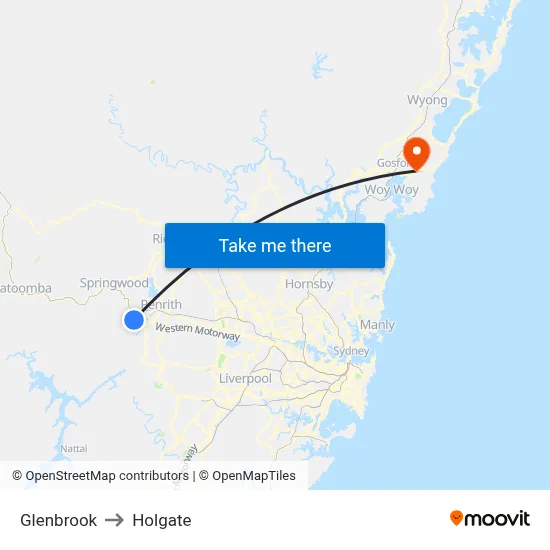 Glenbrook to Holgate map