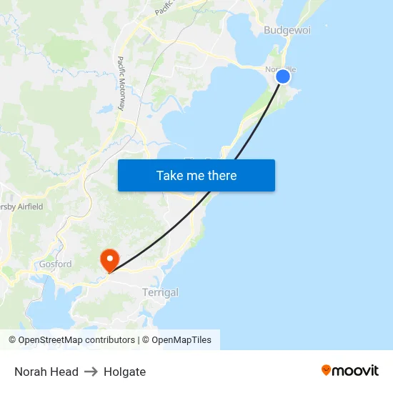 Norah Head to Holgate map