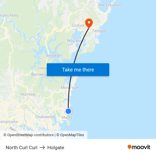 North Curl Curl to Holgate map