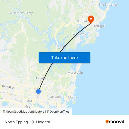 North Epping to Holgate map